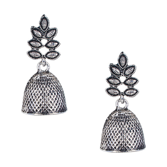 Antique Silver Oxidised Stylsh Designer Jhumki Earrings for Women (SJ_1584)