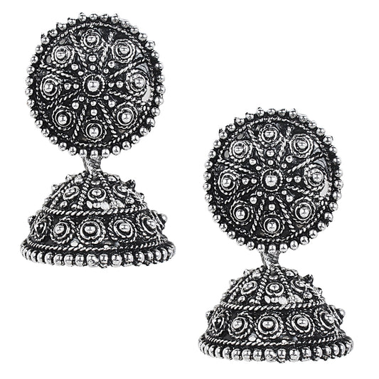 Antique Silver Oxidised Stylsh Designer Jhumki Earrings for Women (SJ_1586)