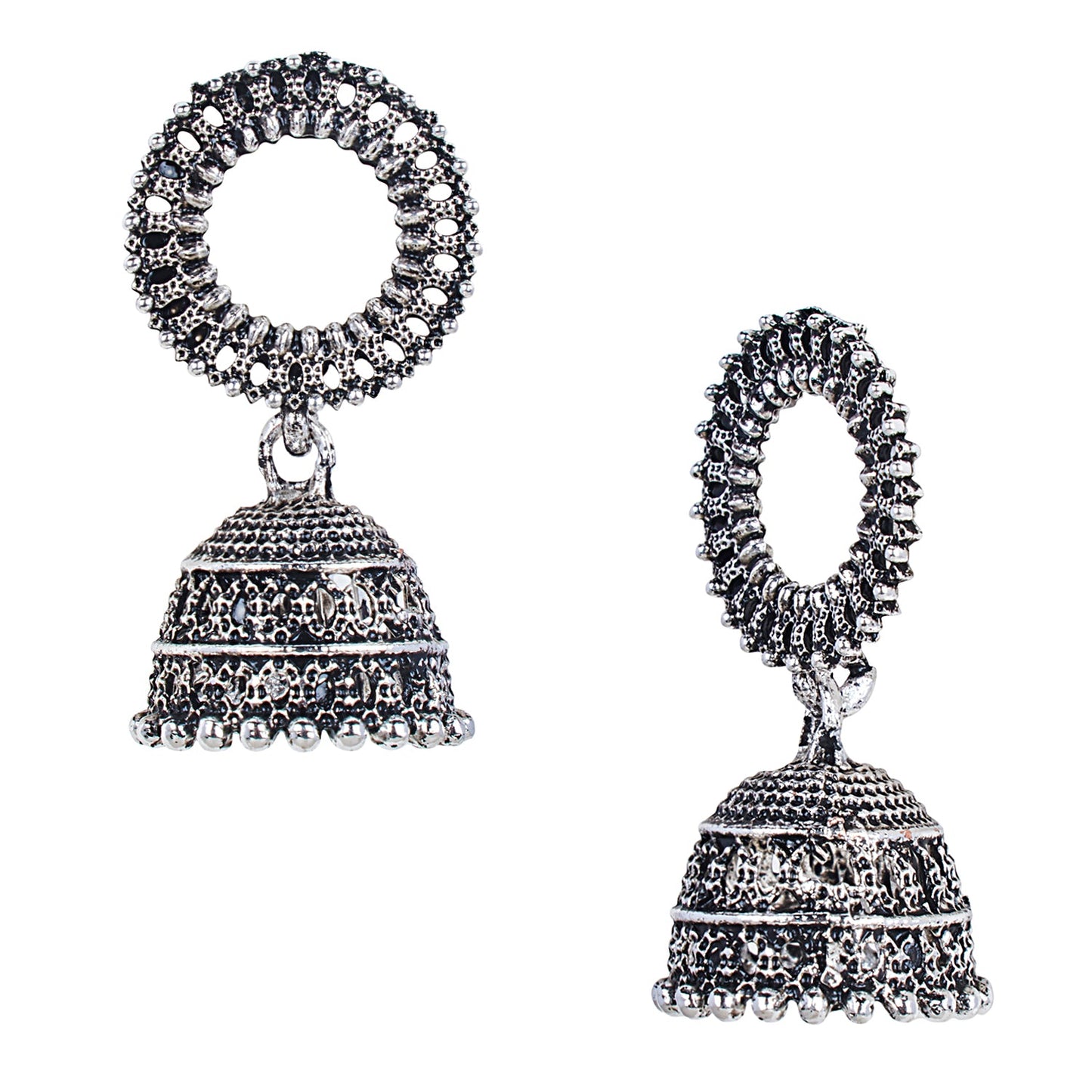 Antique Silver Oxidised Stylsh Designer Jhumki Earrings for Women (SJ_1587)