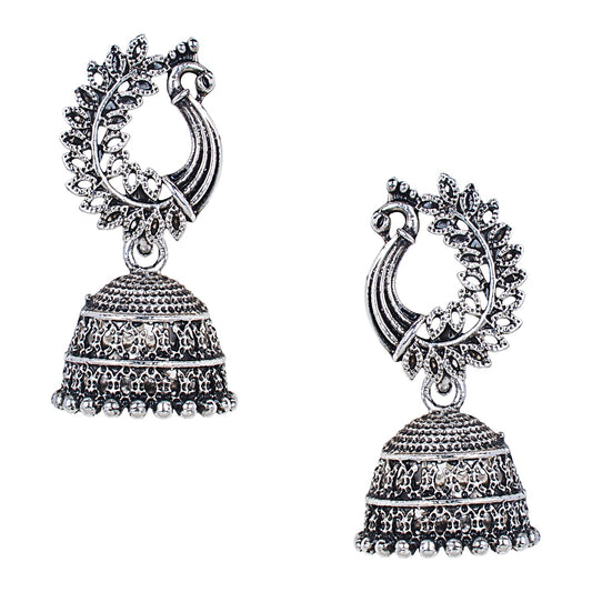 Antique Silver Oxidised Stylsh Designer Jhumki Earrings for Women (SJ_1589)