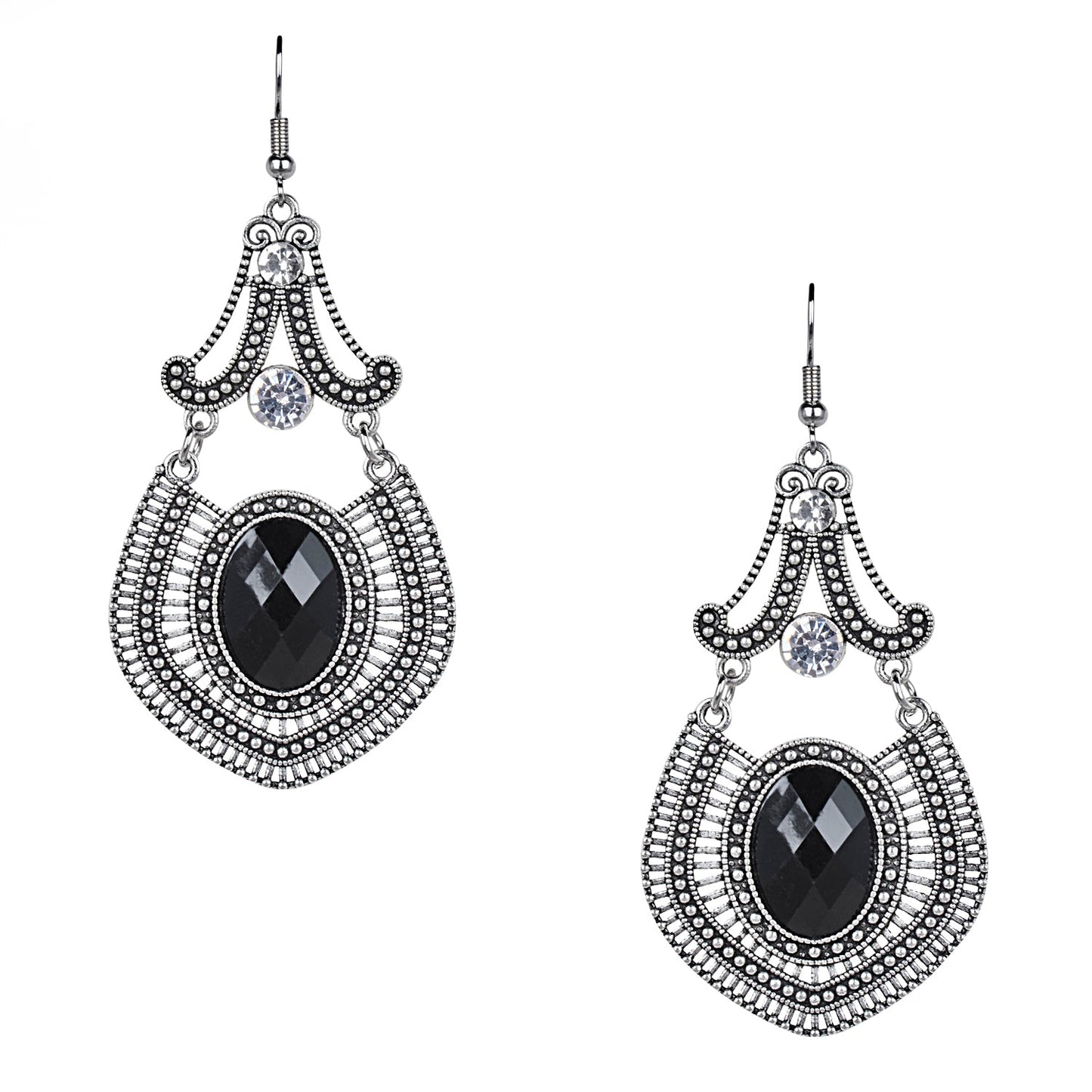 Antique Silver Oxidised Stylish Designer Afghani Chandbali Earrings for Women (SJ_1591)