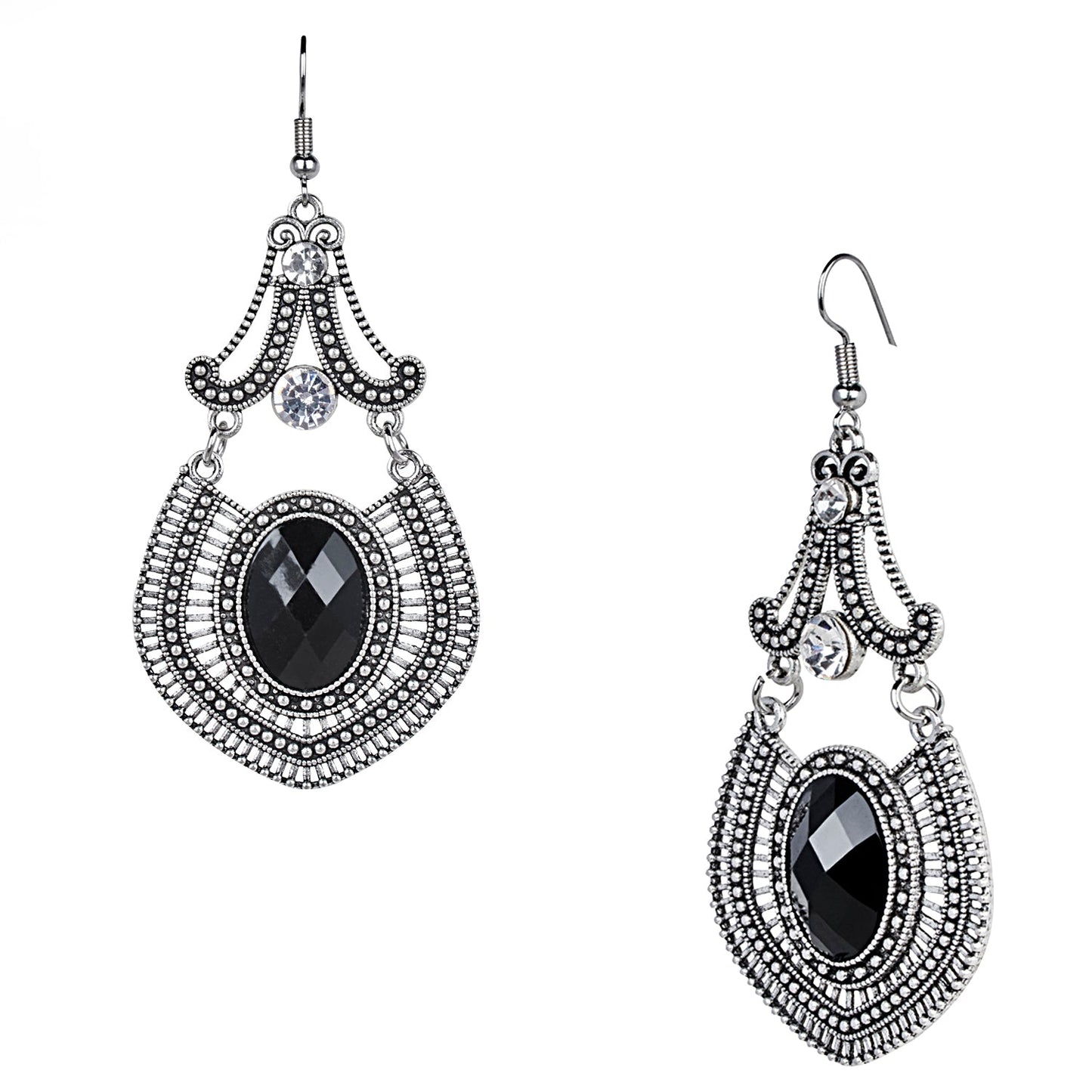 Antique Silver Oxidised Stylish Designer Afghani Chandbali Earrings for Women (SJ_1591)