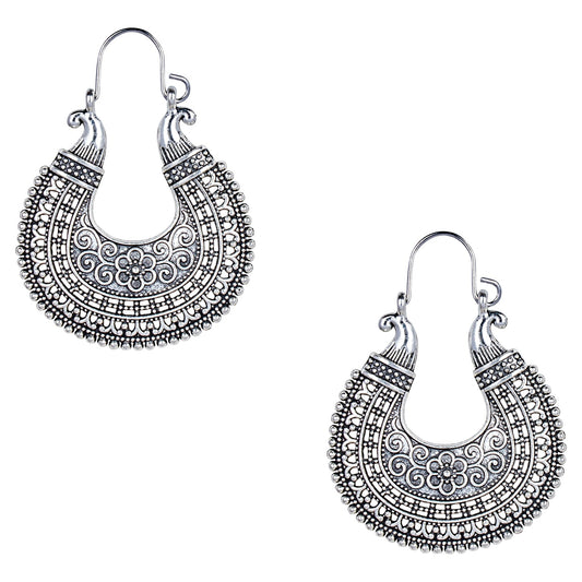 Shining Jewel Antique Silver Oxidised Stylish Designer Afghani Chandbali Earrings for Women (SJ_1592)