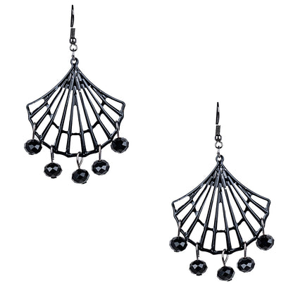 Black Metal Silver Oxidised Stylish Designer Party Drop Chandelier Earrings for Girls and Women (SJ_1593)