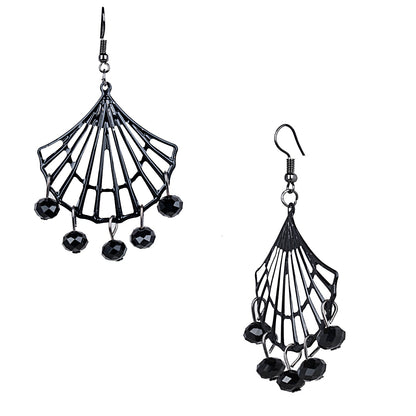 Black Metal Silver Oxidised Stylish Designer Party Drop Chandelier Earrings for Girls and Women (SJ_1593)