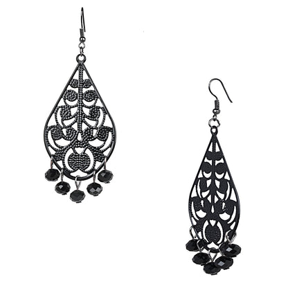 Black Metal Silver Oxidised Stylish Designer Party Drop Chandelier Earrings for Girls and Women (SJ_1596)