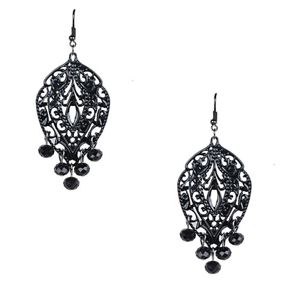 Black Metal Silver Oxidised Stylish Designer Party Drop Chandelier Earrings for Girls and Women (SJ_1597)