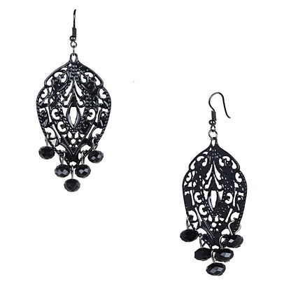 Black Metal Silver Oxidised Stylish Designer Party Drop Chandelier Earrings for Girls and Women (SJ_1597)