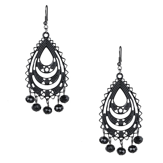 Shining Jewel Black Metal Silver Oxidised Stylish Designer Party Drop Chandelier Earrings for Girls and Women (SJ_1598)