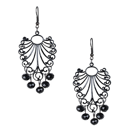 Black Metal Silver Oxidised Stylish Designer Party Drop Chandelier Earrings for Girls and Women (SJ_1599)