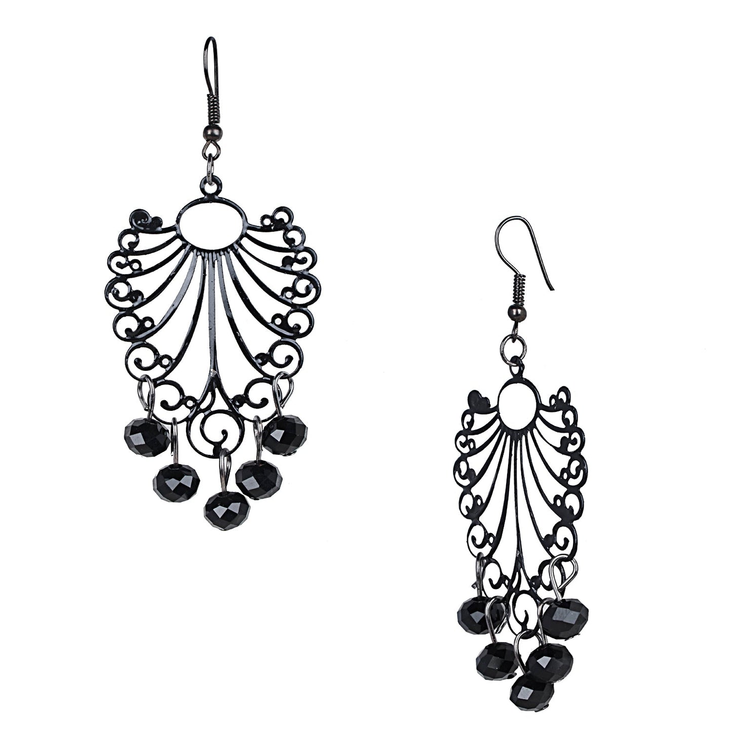 Black Metal Silver Oxidised Stylish Designer Party Drop Chandelier Earrings for Girls and Women (SJ_1599)