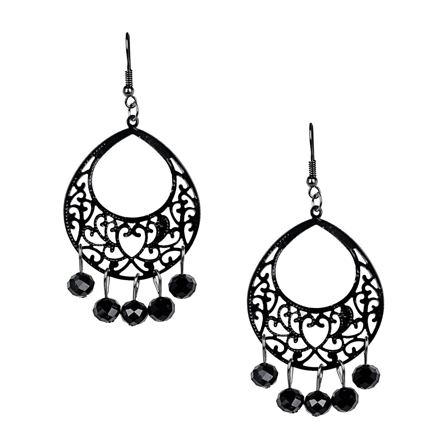 Black Metal Silver Oxidised Stylish Designer Party Drop Chandelier Earrings for Girls and Women (SJ_1601)