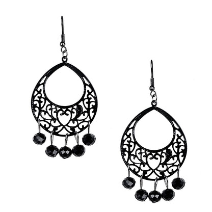 Black Metal Silver Oxidised Stylish Designer Party Drop Chandelier Earrings for Girls and Women (SJ_1601)