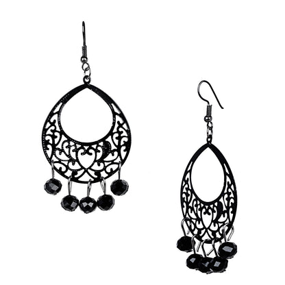 Black Metal Silver Oxidised Stylish Designer Party Drop Chandelier Earrings for Girls and Women (SJ_1601)