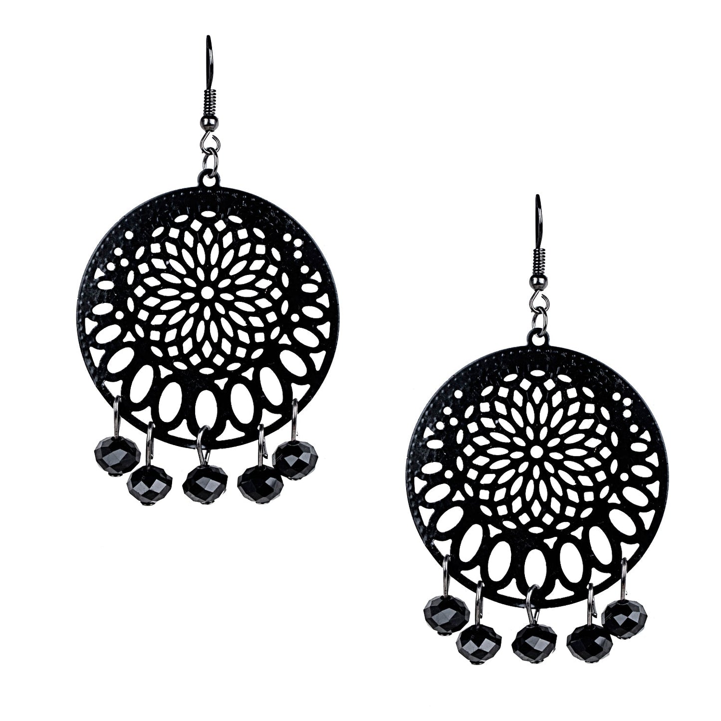 Black Metal Silver Oxidised Stylish Designer Party Drop Chandelier Earrings for Girls and Women (SJ_1603)