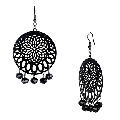 Black Metal Silver Oxidised Stylish Designer Party Drop Chandelier Earrings for Girls and Women (SJ_1603)