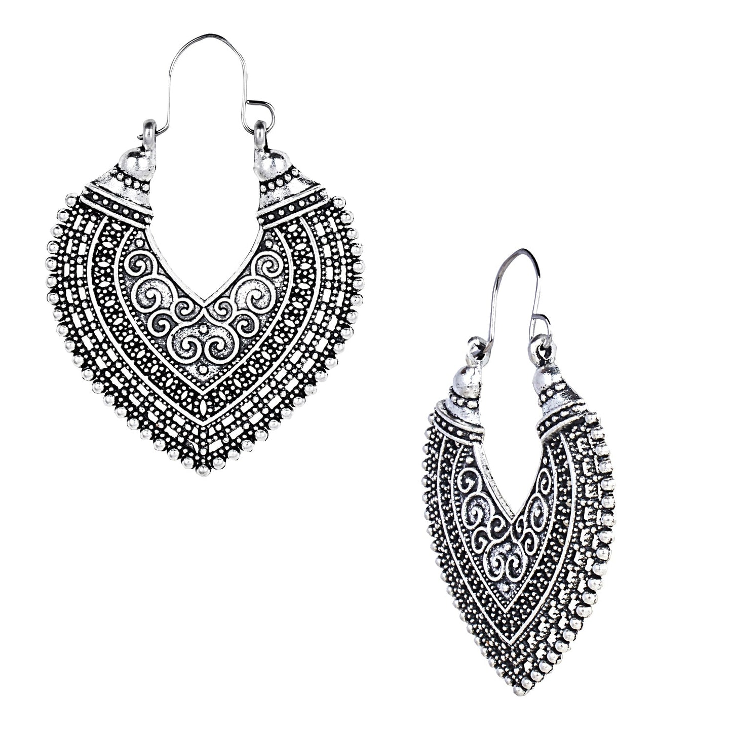 Antique Silver Oxidised Stylish Designer Afghani Chandbali Earrings for Women (SJ_1606)