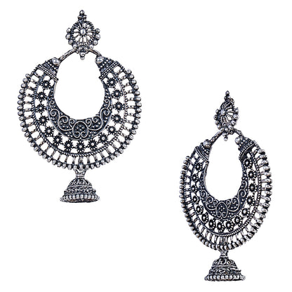 Antique Silver Oxidised Stylish Designer Afghani Chandbali Earrings for Women (SJ_1607)