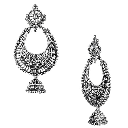 Antique Silver Oxidised Stylish Designer Afghani Chandbali Earrings for Women (SJ_1608)