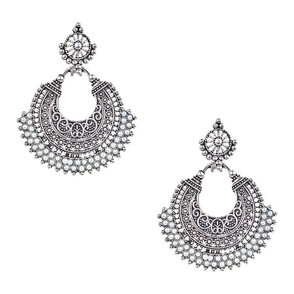 Antique Silver Oxidised Stylish Designer Afghani Chandbali Earrings for Women (SJ_1610)