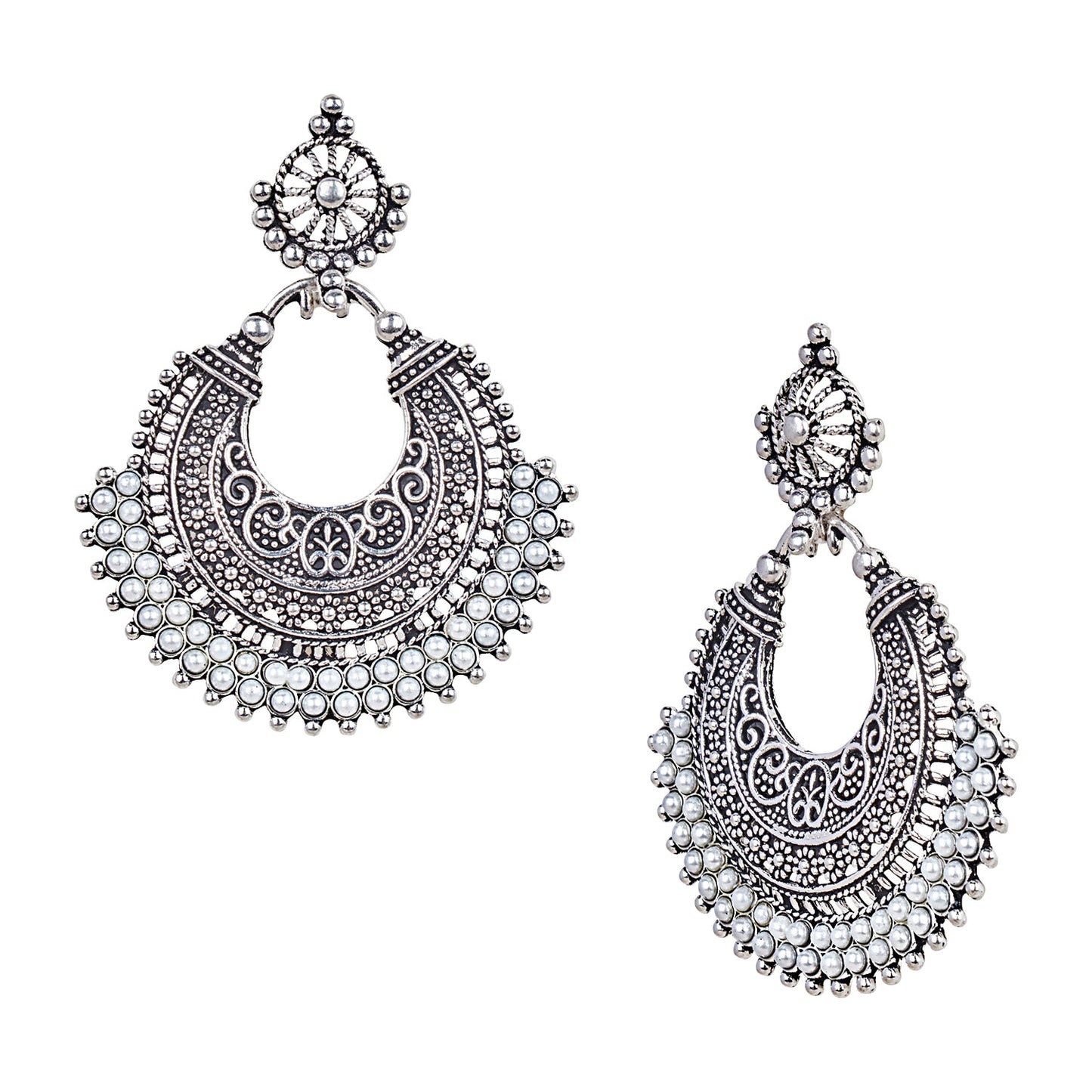 Antique Silver Oxidised Stylish Designer Afghani Chandbali Earrings for Women (SJ_1610)