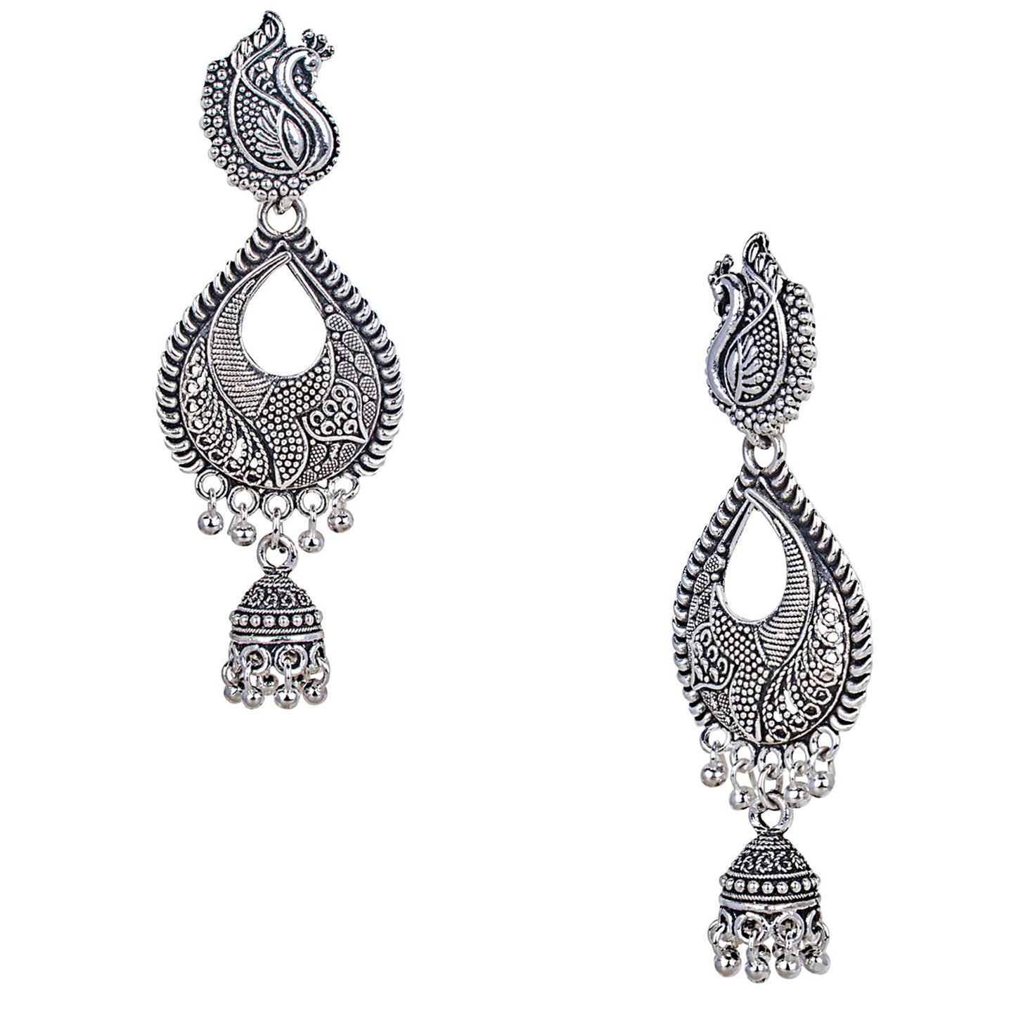 Antique Silver Oxidised Stylish Designer Afghani Chandbali Earrings for Women (SJ_1611)