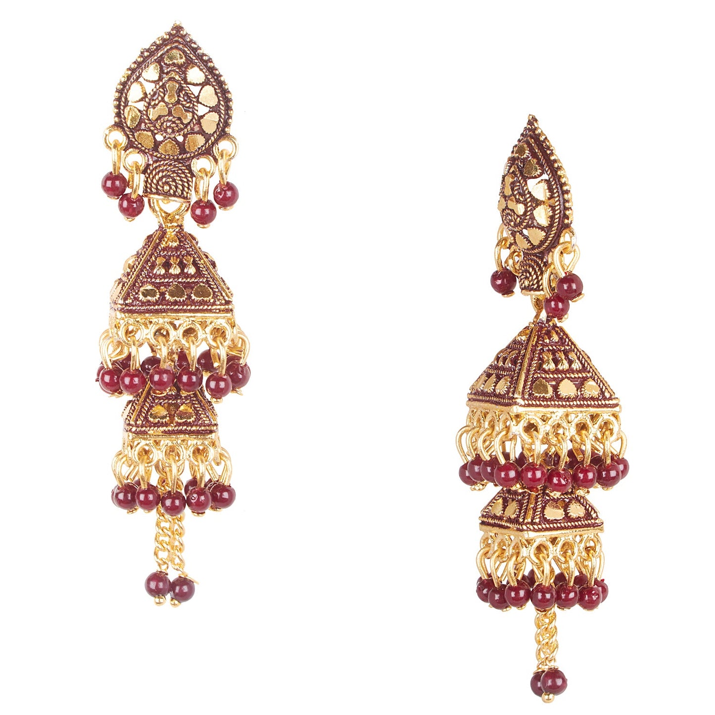 18K Gold Antque Bollywood  Designer Enthnic Double Layer Jhumka Earrings for Women (SJ_1628)