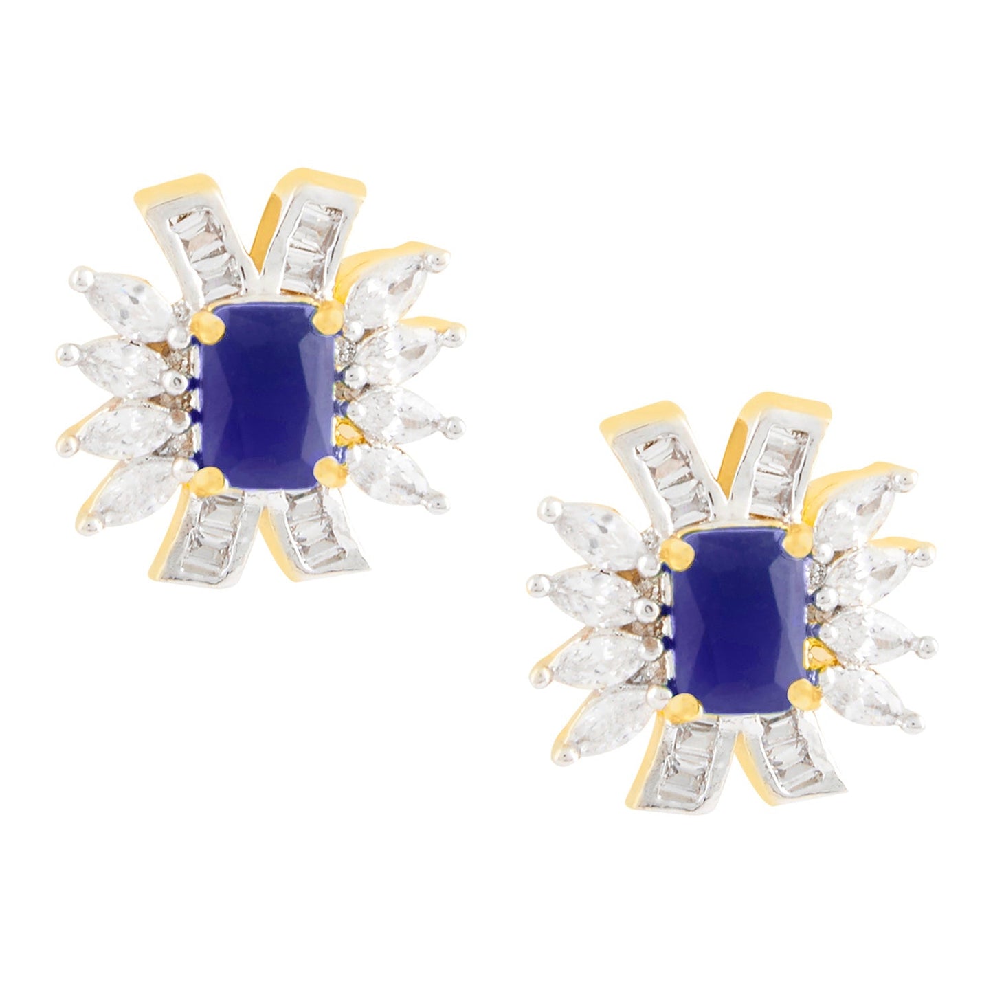 Traditional Flower Gold Blue Earring (SJ_162)