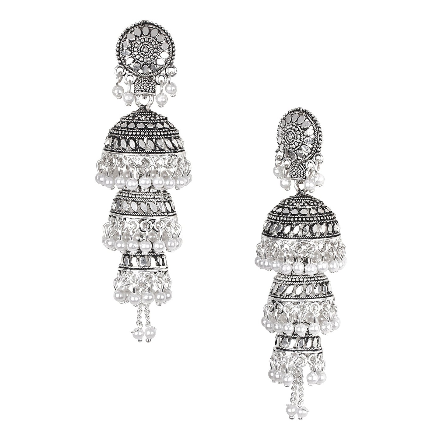 925 Silver Antque Bollywood  Designer Enthnic Triple Layer Jhumka Earrings for Women (SJ_1631)