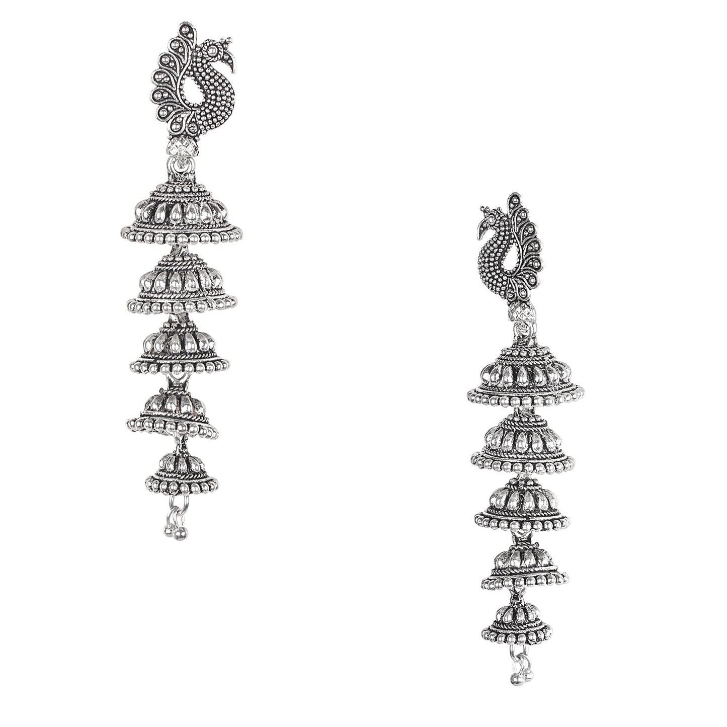 925 Silver Antque Bollywood  Designer Enthnic Four Layer Jhumka Earrings for Women (SJ_1632)