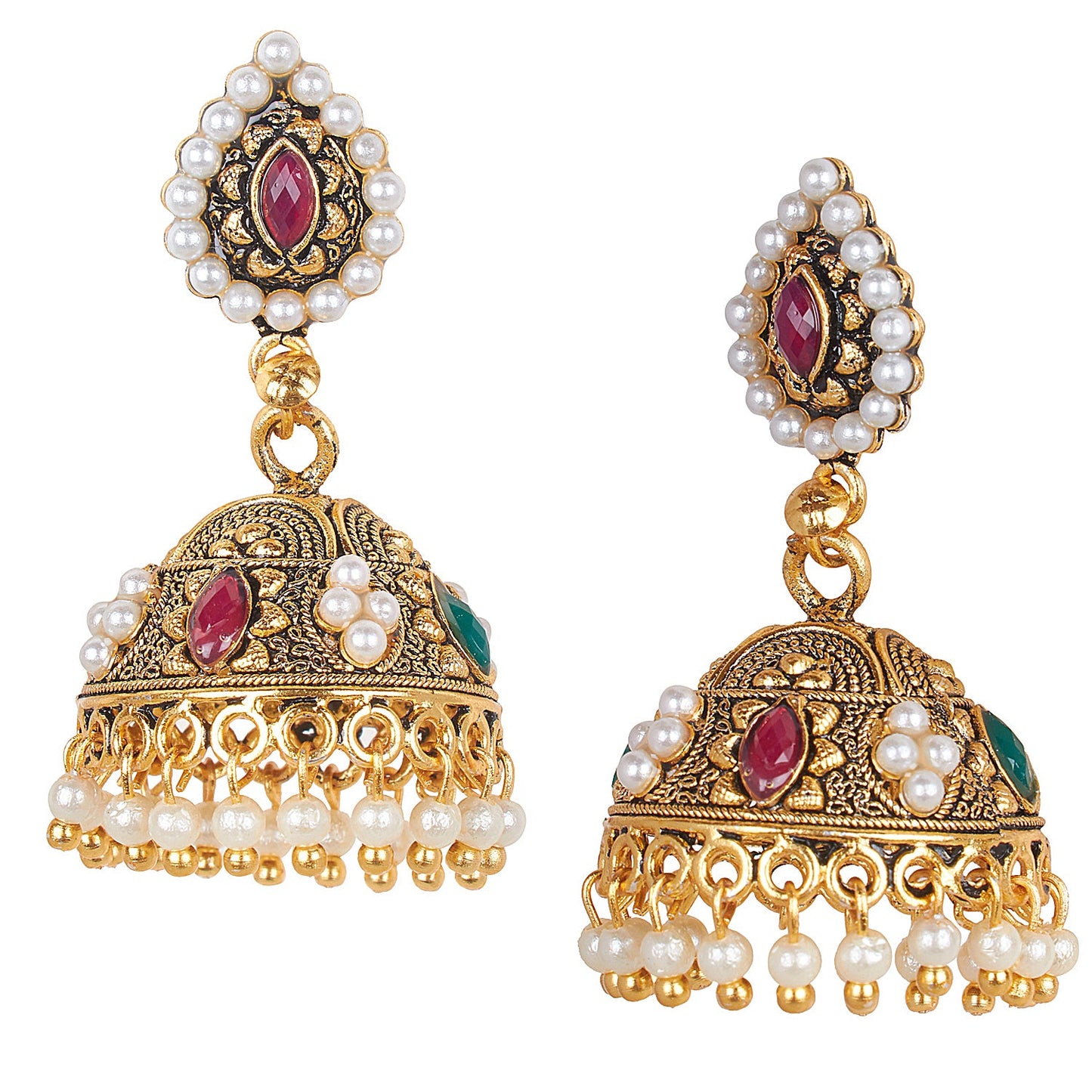 24K Gold Plated Traditional Ethnic Jhumka With CZ, LCT Crystals,Kundan & Pearls Earrings for Women  (SJ_1634)