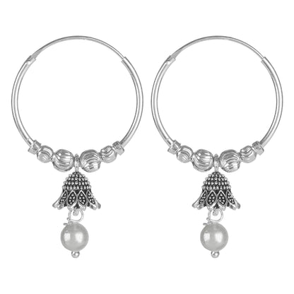 Simple and Elegant Dailywear Silver Bali Jhumka Hoop Earrings for Women (SJ_1645)