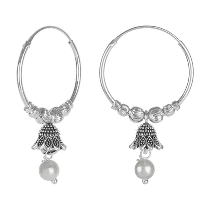 Simple and Elegant Dailywear Silver Bali Jhumka Hoop Earrings for Women (SJ_1645)