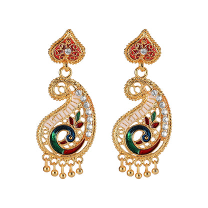 Traditional Designer Gold Plated Peacock Meenakari Dangle Drop Earring for Women (SJ_1648)