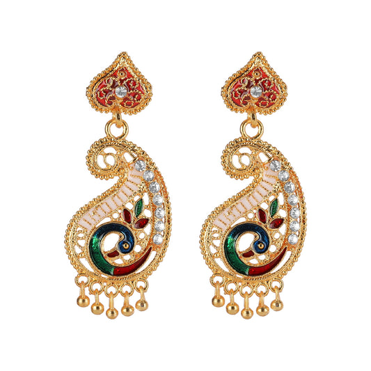 Traditional Designer Gold Plated Peacock Meenakari Dangle Drop Earring for Women (SJ_1648)