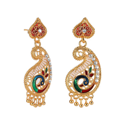 Traditional Designer Gold Plated Peacock Meenakari Dangle Drop Earring for Women (SJ_1648)