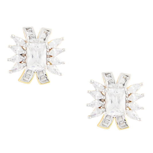 Traditional Oval Shape Gold Plating White Diamond Earring (SJ_165)