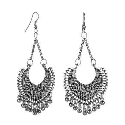 Antique German Silver Designer and Stylish Afghani Oxidised Chandbali Dangle Drop Earrings for Women (SJ_1666)