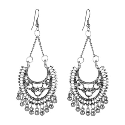 Antique German Silver Designer and Stylish Afghani Oxidised Chandbali Dangle Drop Earrings for Women (SJ_1668)