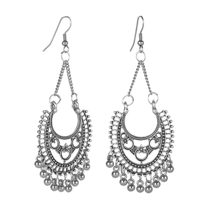 Antique German Silver Designer and Stylish Afghani Oxidised Chandbali Dangle Drop Earrings for Women (SJ_1668)