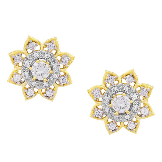 Traditional Flower Gold Plating White Diamond Earring (SJ_166)