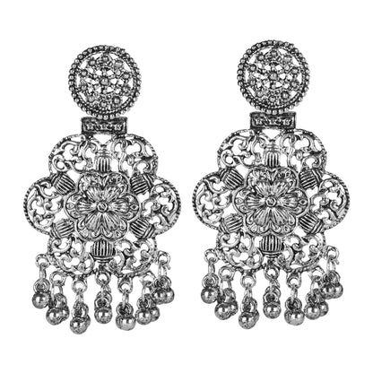 Antique German Silver Designer and Stylish Afghani Oxidised Chandbali Dangle Drop Earrings for Women (SJ_1671)