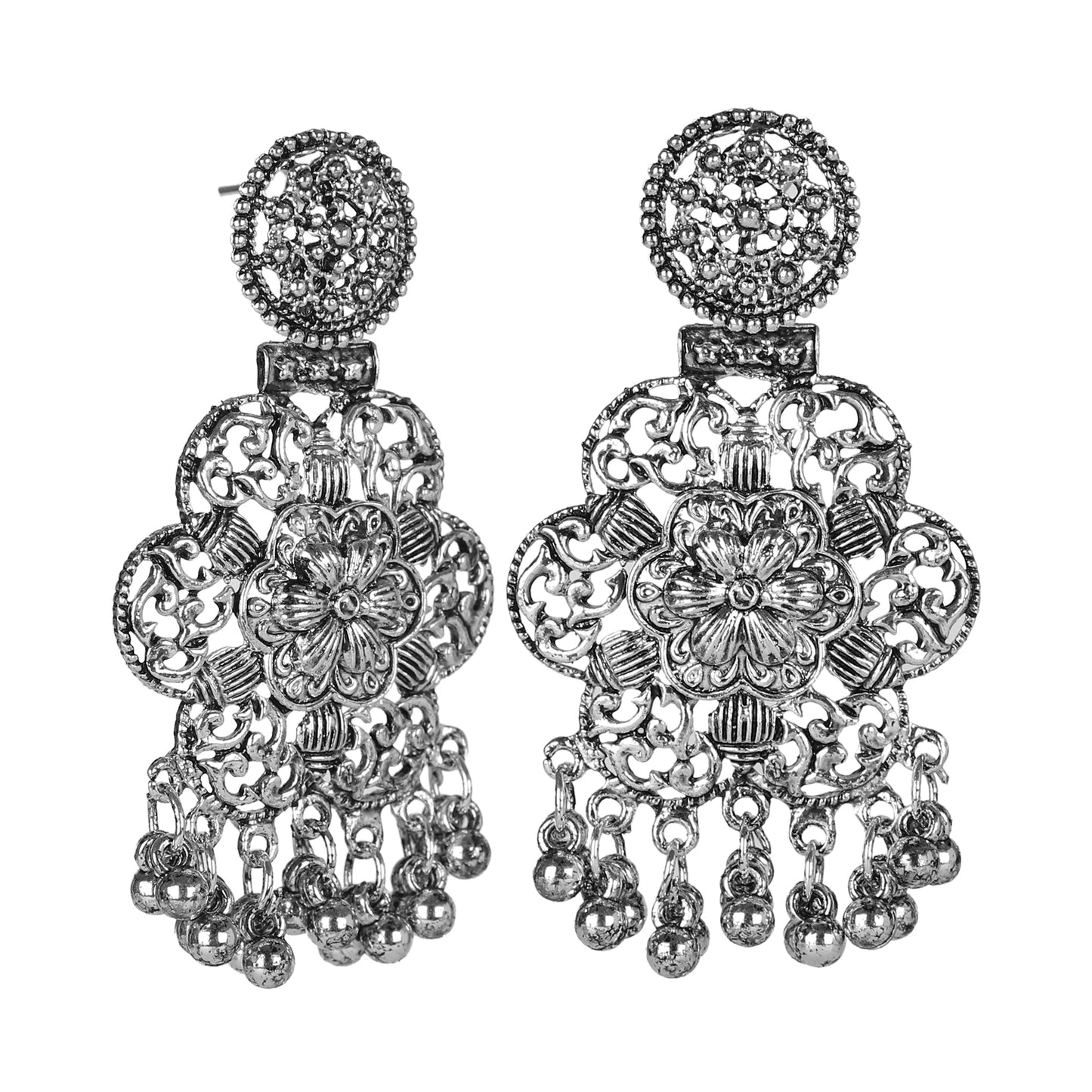 Antique German Silver Designer and Stylish Afghani Oxidised Chandbali Dangle Drop Earrings for Women (SJ_1671)