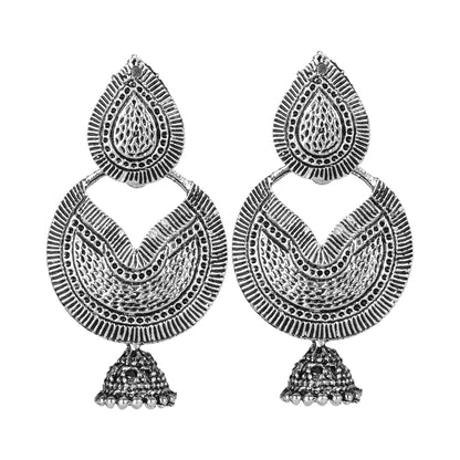 Antique German Silver Designer and Stylish Afghani Oxidised Chandbali Dangle Drop Earrings for Women (SJ_1674)