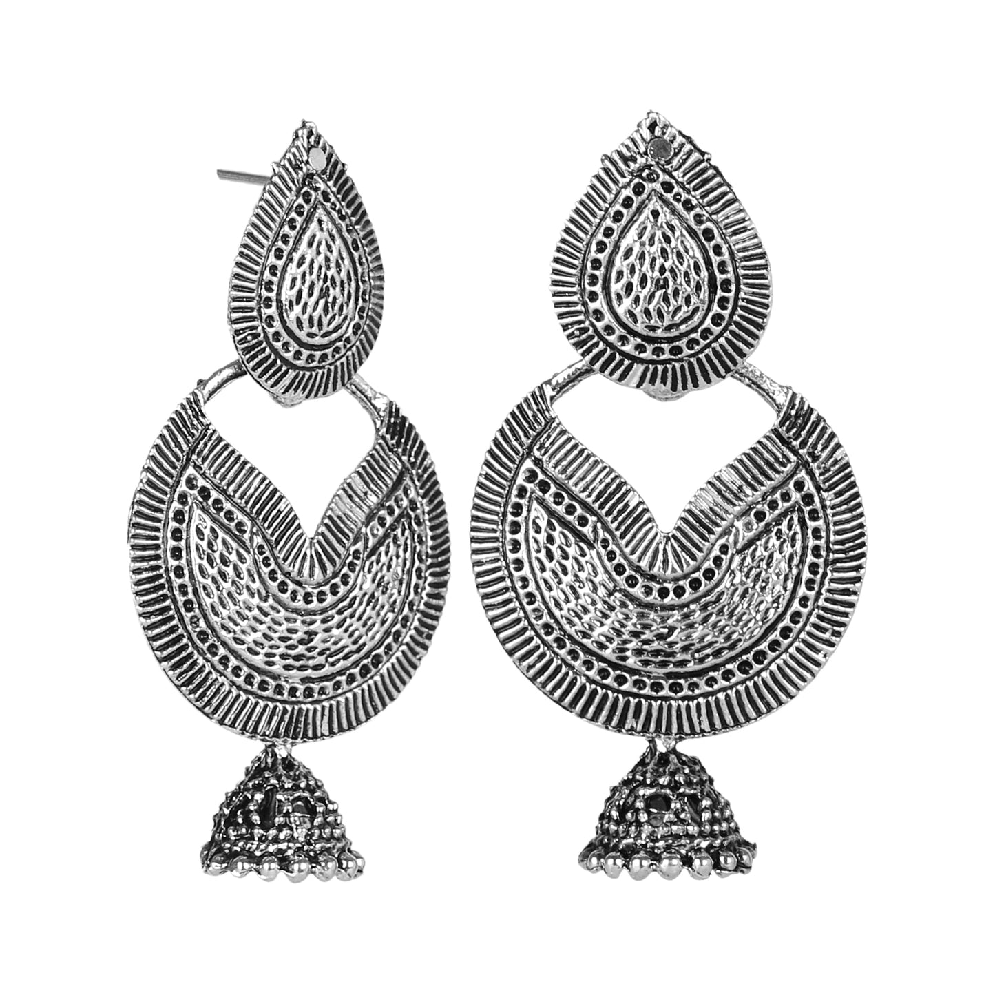 Antique German Silver Designer and Stylish Afghani Oxidised Chandbali Dangle Drop Earrings for Women (SJ_1674)