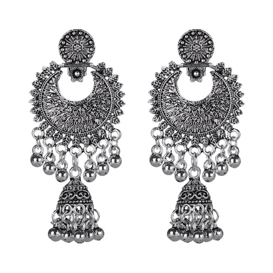 Antique German Silver Designer and Stylish Afghani Oxidised Chandbali Jhumka Dangle Drop Earrings for Women (SJ_1678)