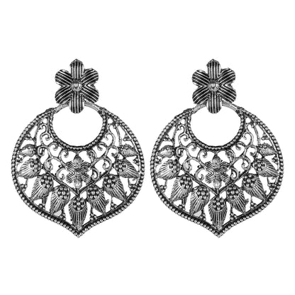 Antique German Silver Designer and Stylish Afghani Oxidised Chandbali Jhumka Dangle Drop Earrings for Women (SJ_1682)