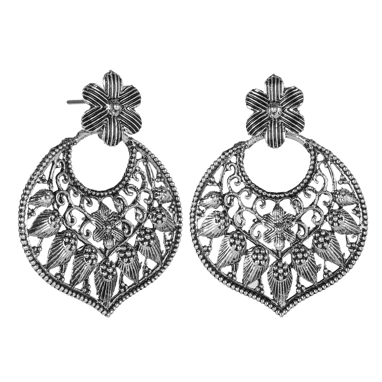 Antique German Silver Designer and Stylish Afghani Oxidised Chandbali Jhumka Dangle Drop Earrings for Women (SJ_1682)