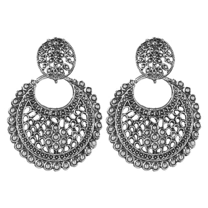 Antique German Silver Designer and Stylish Afghani Oxidised Chandbali Jhumka Dangle Drop Earrings for Women (SJ_1684)