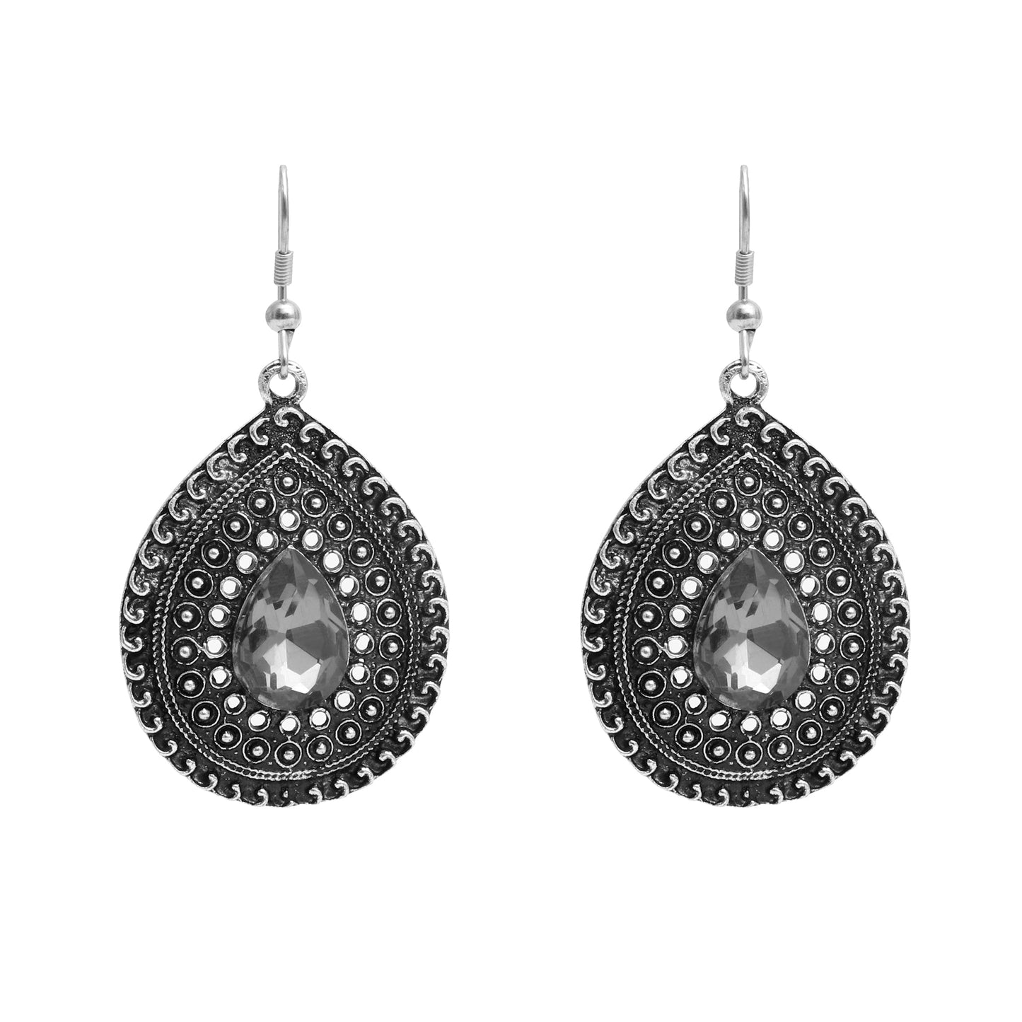 Antique German Silver Designer and Stylish Afghani Oxidised Chandbali Jhumka Dangle Drop Earrings for Women (SJ_1688)